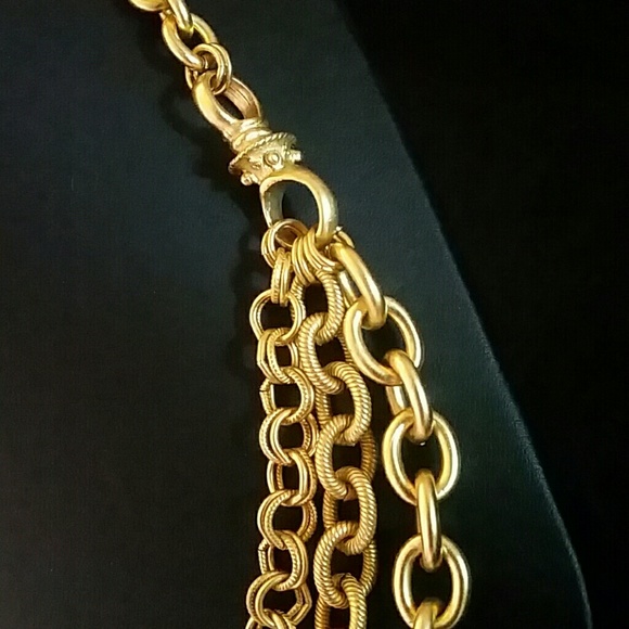 Gold Chunky Chain Necklace Layered Toggle Clasp Matte Finish Rolo Heavy - Picture 3 of 5